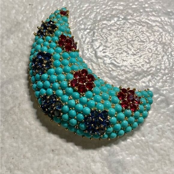 Trifari Jewelry - Trifari Crescent  Moon Brooch Vintage 60s
